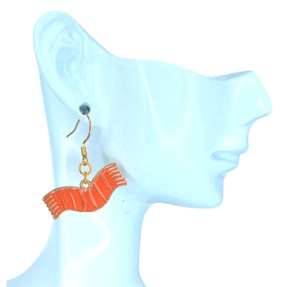 Orange scarf dangle earrings — lightweight fall autumn jewelry - Picture 2 of 4